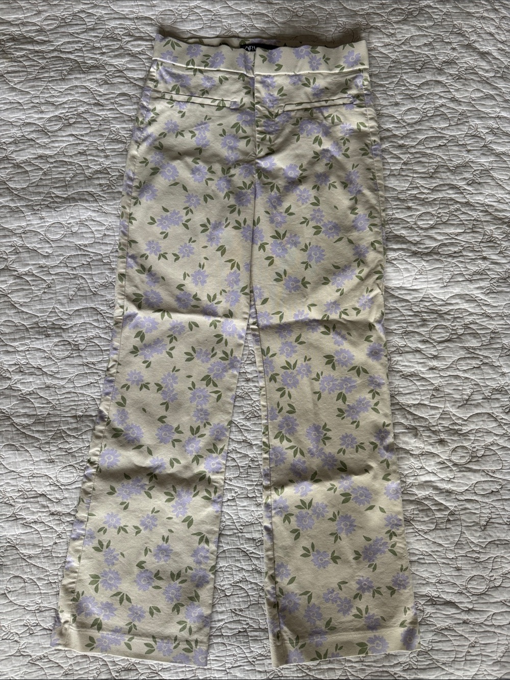Zara Cream Pajama Pants with Lavender Floral Print
